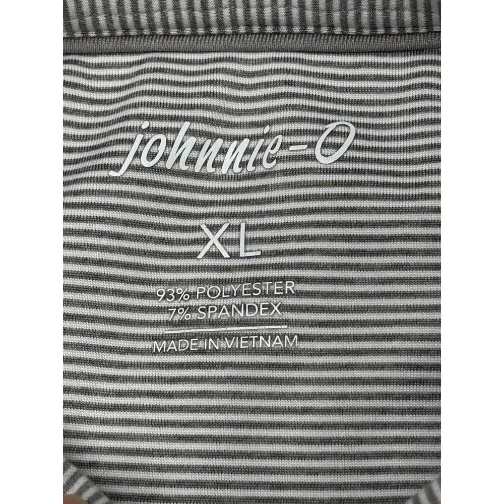 Johnnie-O Mens XL Grey Striped Performance Polo Shirt Eagle‎ Globe 1924 Logo